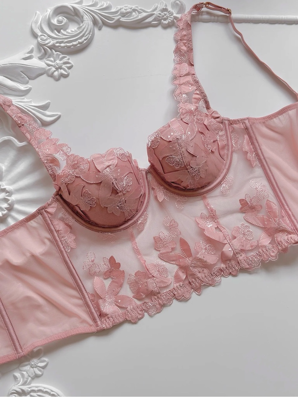 Victoria’s Secret Pink Mauve Lace Floral Bustier Corset Top